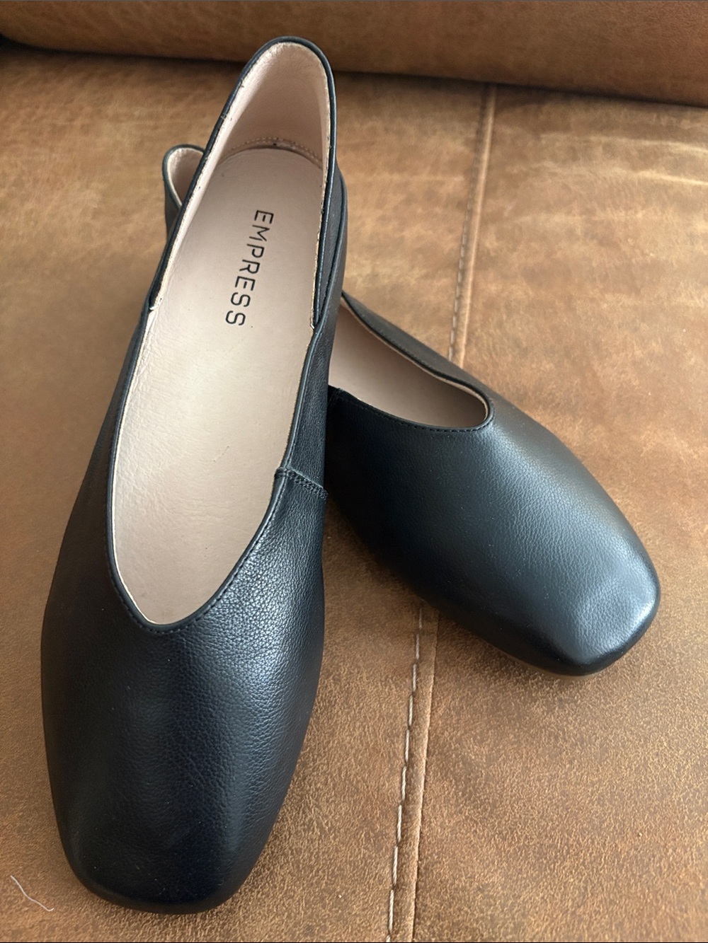 Empress Australia Black Leather Square Toe Comfi Ballet Flats 9 NWOB